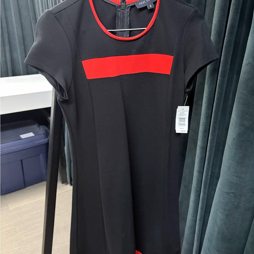 Pink Tartan Black Dress with Red Trim | Structured Elegant Dress | Rare